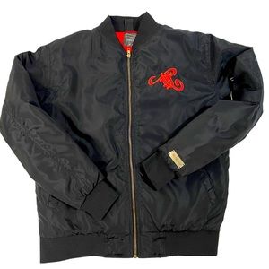 TPL “RETRO STYLE NAVY BOMBER COAT” … Black Red And Gold